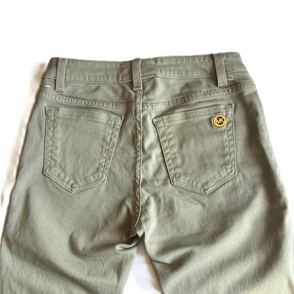 Michael Kors Izzy Skinny Crop Jeans Olive Green Size 0 Low Rise Stretch - Picture 2 of 10